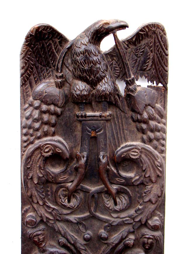 A wonderful early 19th century carved plaque, possibly from Pennsylvania, depicting a spread wing eagle and Adam & Eve. — image 2